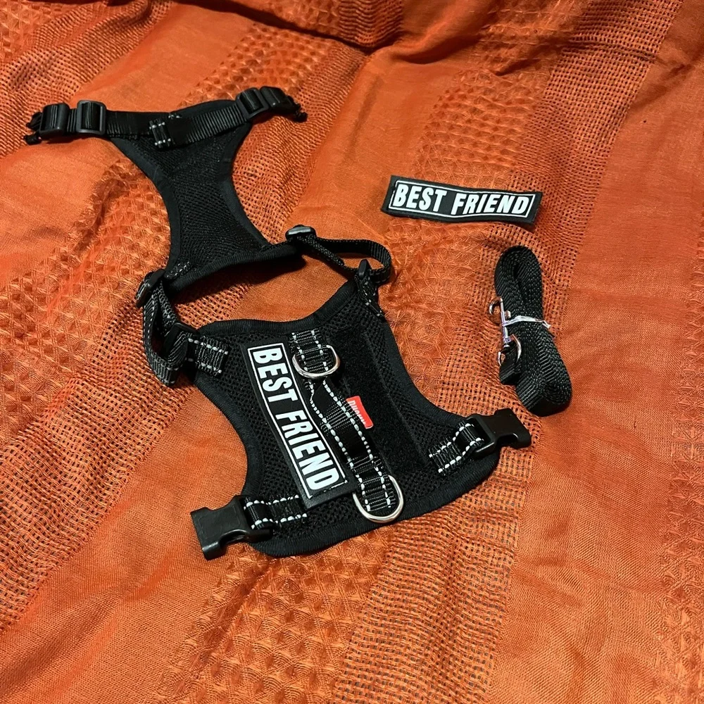 Black Dog or Cat Harness with removable Best Friend Patches